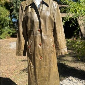 Vintage Maxima Olive Leather Trench Coat
